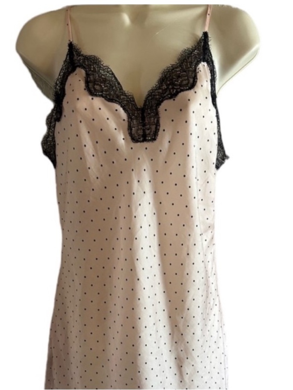 Victoria's Secret Pink Polka Dot Slip with Black Lace Trim